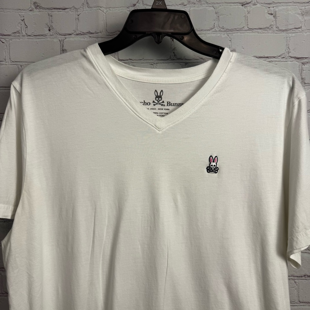 Psycho Bunny v-neck pima cotton basic white t shirt size 7 casual streetwear XL - Picture 4 of 7